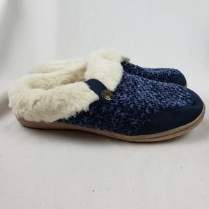 Lands' End Knit Fuzzy Clog Slippers Navy Chenille